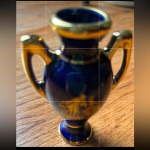 Vintage Limoge urn vase cobalt blue figurine